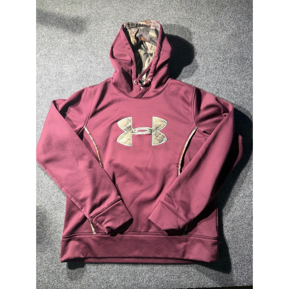 Under Armour Storm Hoodie Womens Large Maroon Burgundy Realtree Camo Pullover